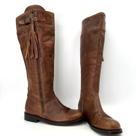 Anouk Riding Leather Knee High Boots Tassels Pirate Western - Picture 8 of 8